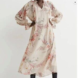 H&M Beige Floral Ruffled Maxi Dress